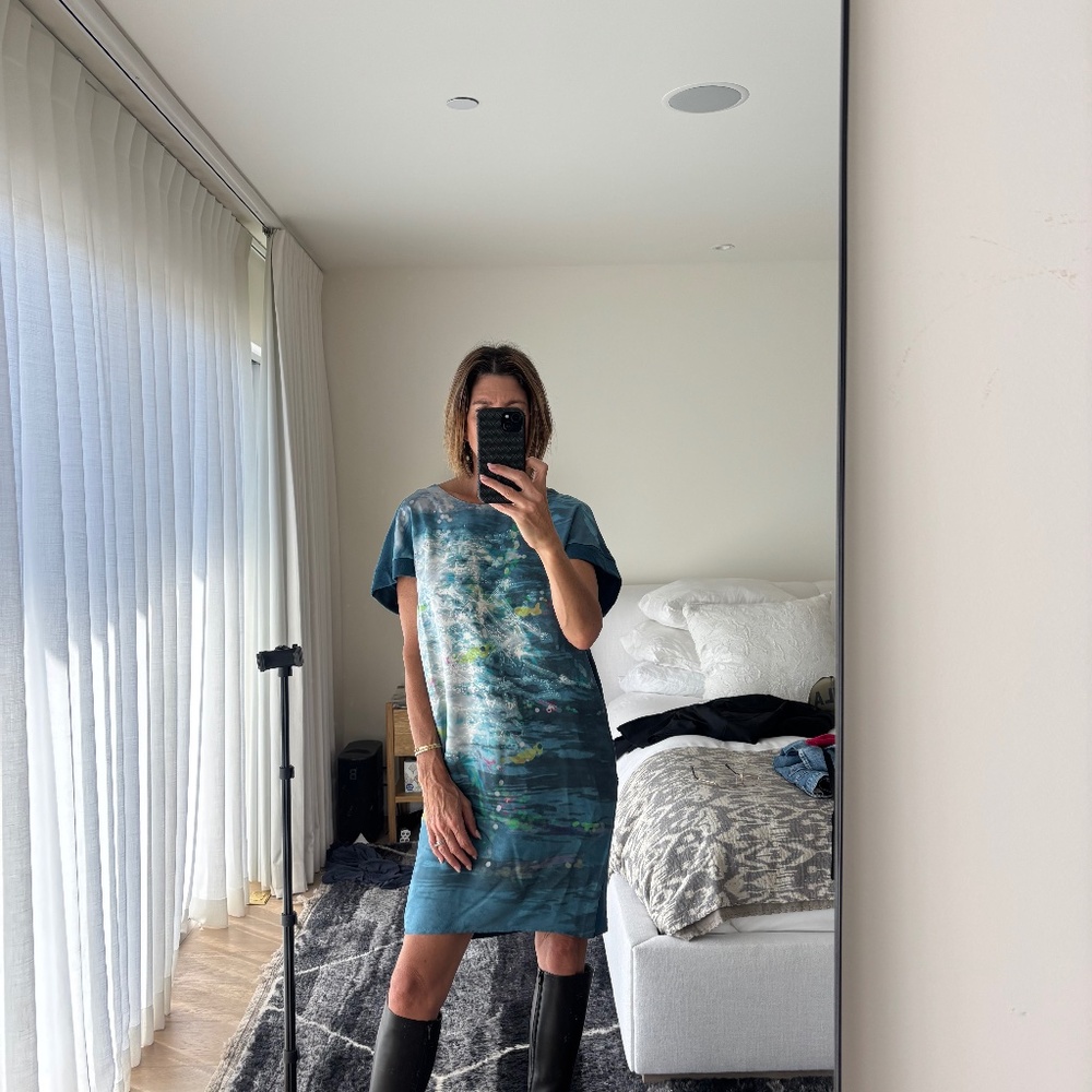Tsumori Chisato teal silk dress with knit back size 2